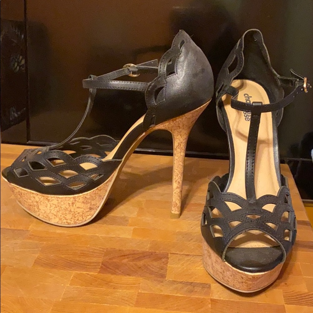 Black lace high heels